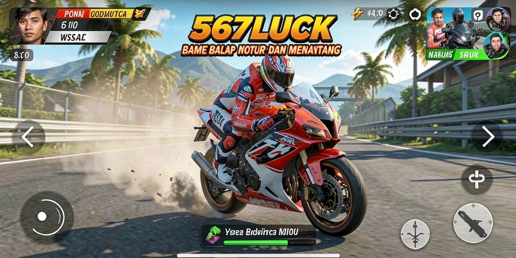Tampilan gameplay menyenangkan dari 567LUCK yang menampilkan balapan motor