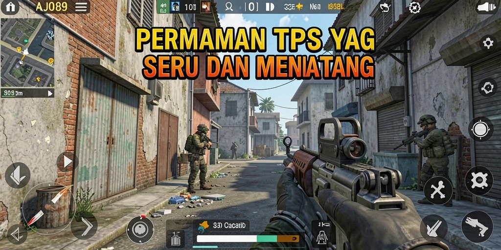 Screenshot AJO89 menunjukkan aksi pertempuran yang mendebarkan di battlefield TPS.