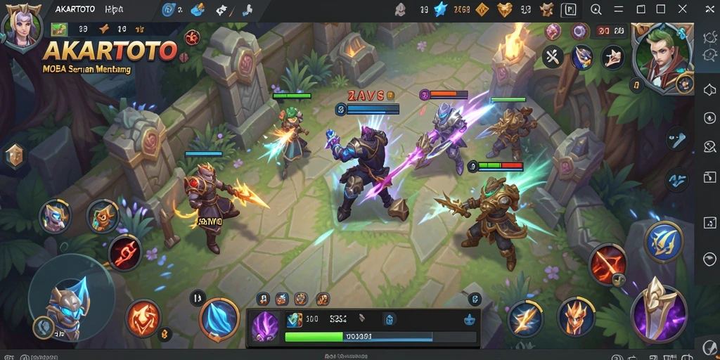 Gameplay seru AKARTOTO dalam pertarungan MOBA.