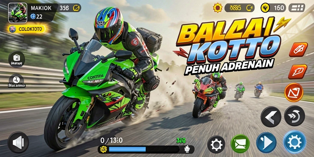 Tampilan gameplay COLOKTOTO yang menegangkan saat balapan motor.