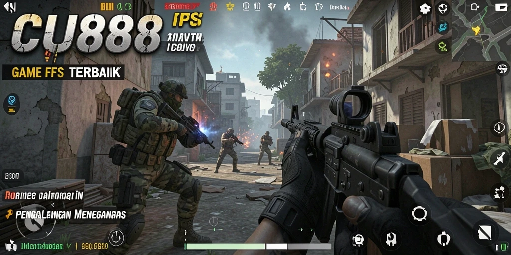 Screenshot CU888 menampilkan aksi mendebarkan di medan perang FPS.