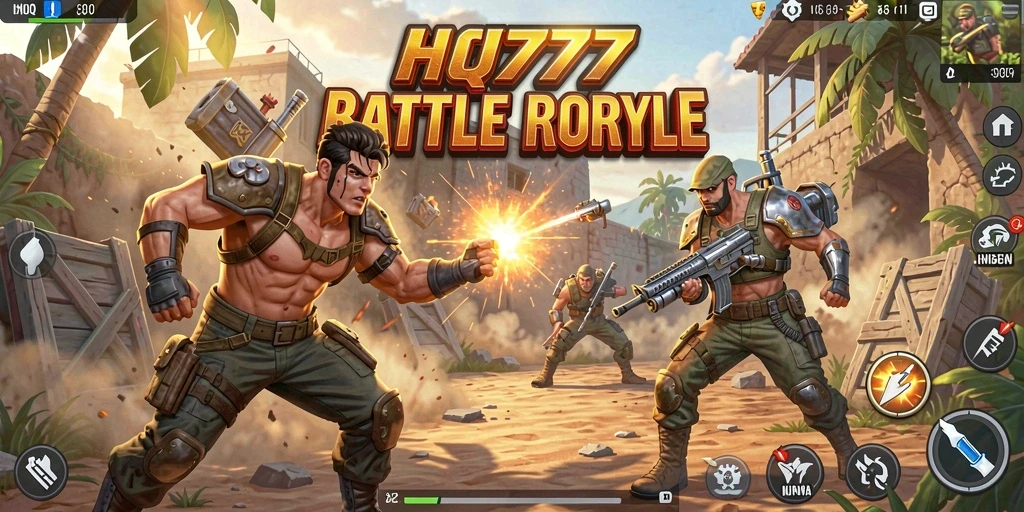 Tampilan seru gameplay HQ777 dalam pertarungan Battle Royale.