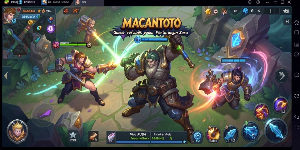Tampilan aksi menegangkan dalam gameplay MOBA MACANTOTO.