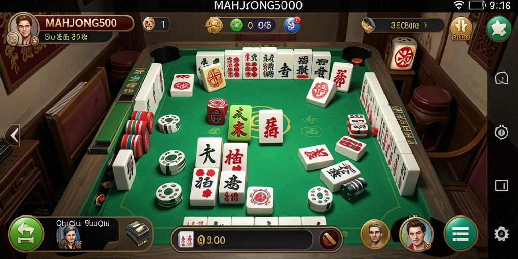 Screenshot gameplay QiuQiu dari MAHJONG500 yang menonjol.