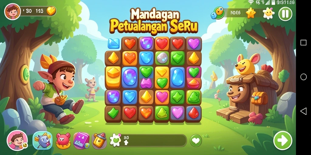 Gameplay N06 menampilkan warna-warni permata yang mengasyikkan.