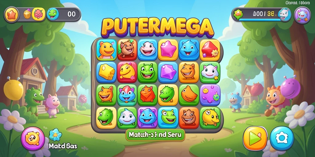 Tampilan penuh warna dari gameplay Match-3 PUTERMEGA yang seru.