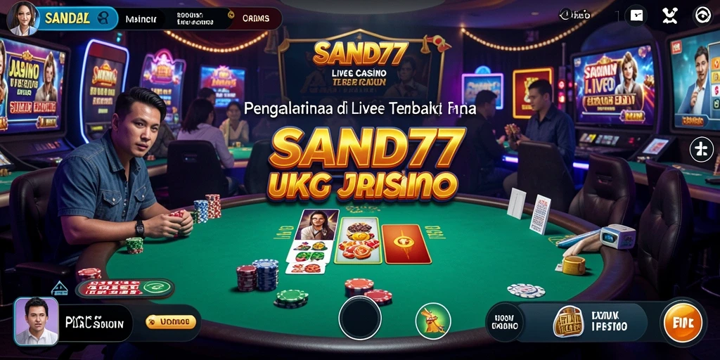 Tampilan gameplay SAND77 dengan dealer live yang interaktif.