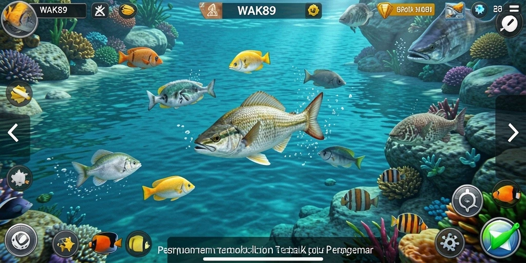 Tampilan gameplay seru dalam WAK89 saat berburu ikan.